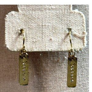 Israel Gold Plated Sterling Silver 925 Dangle Bar Earrings Rhinestone Inlay Sign